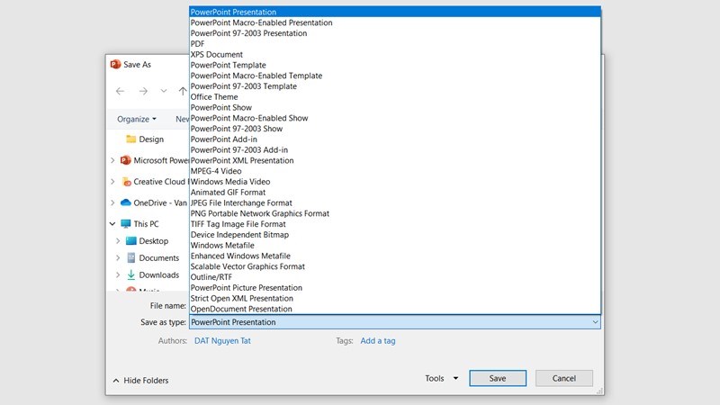 Chọn định dạng bạn muốn lưu và bấm Save As