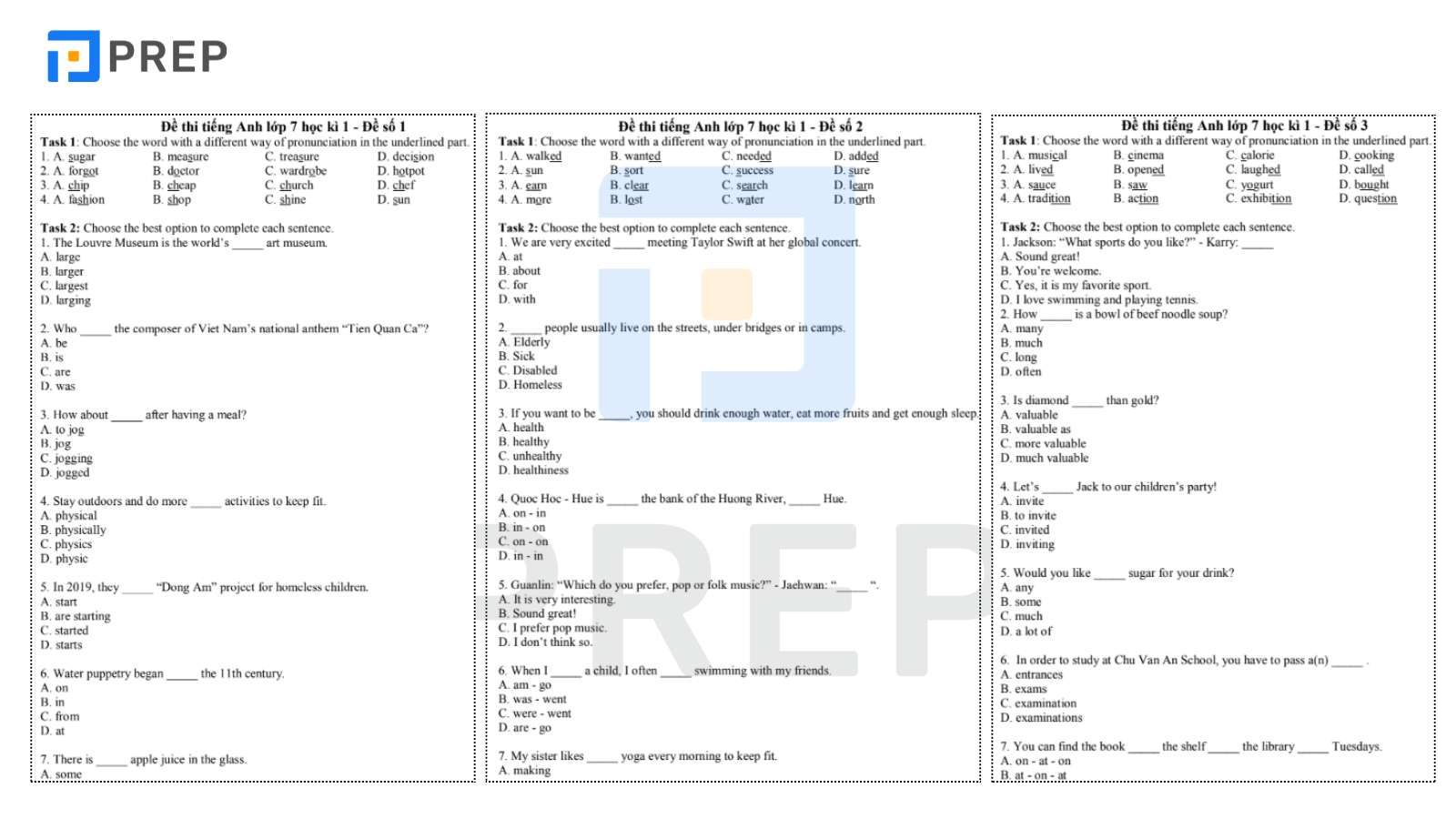đề thi cuối kì tiếng Anh lớp 7