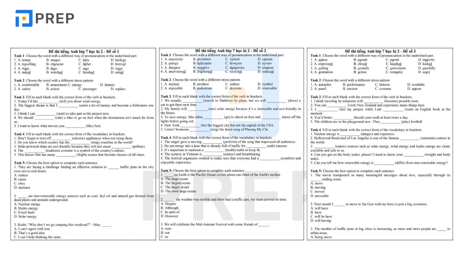 đề thi cuối kì tiếng Anh lớp 7