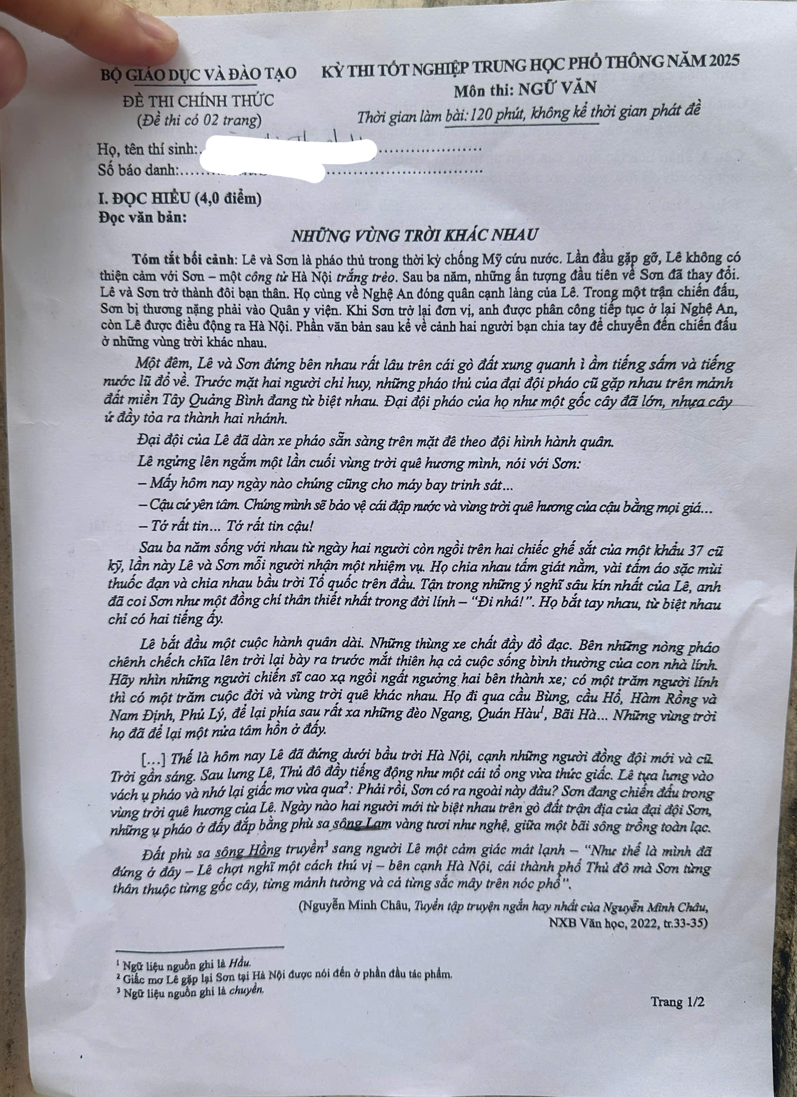 Đề thi và đáp án chính thức môn Ngữ Văn tốt nghiệp THPT 2025