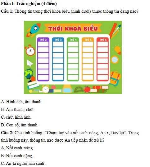 Đáp án Đề thi Tin học lớp 3 học kì 1 Chân trời sáng tạo