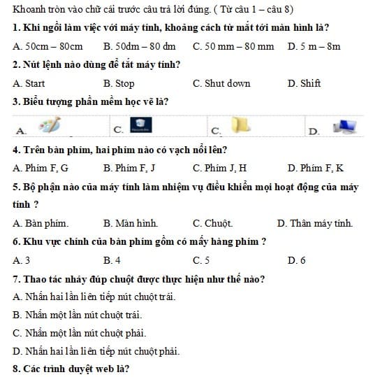 Đề thi cuối học kì 1 Tin học lớp 3 CTST