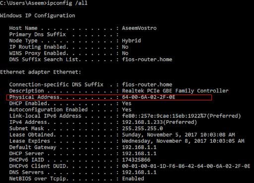 Cách tìm địa chỉ MAC ở máy tính bằng Command Prompt
