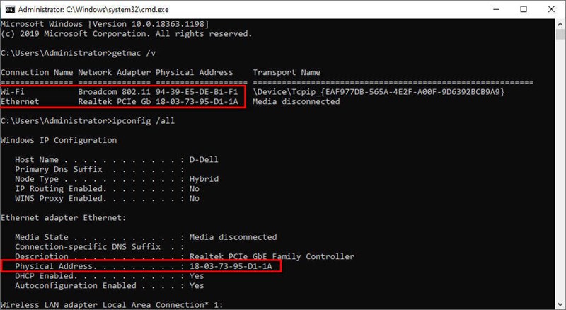 Cách tìm địa chỉ MAC ở máy tính bằng Command Prompt