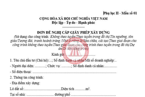 Mẫu đơn xin cấp phép xây dựng sửa chữa cải tạo 2026