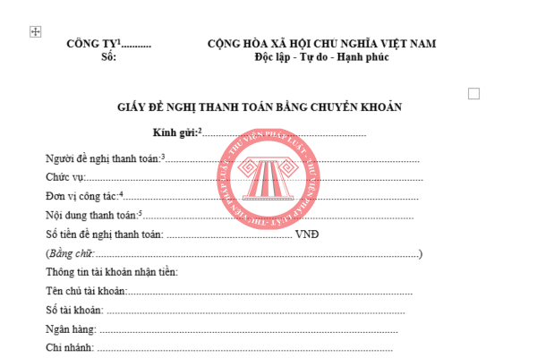 Tải về mẫu giấy đề nghị thanh toán chuyển khoản mới nhất 2025