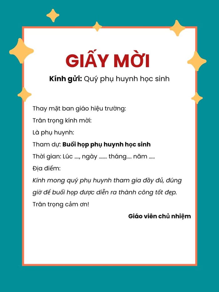 Giấy mời họp phụ huynh đầu năm hình động vật dễ thương