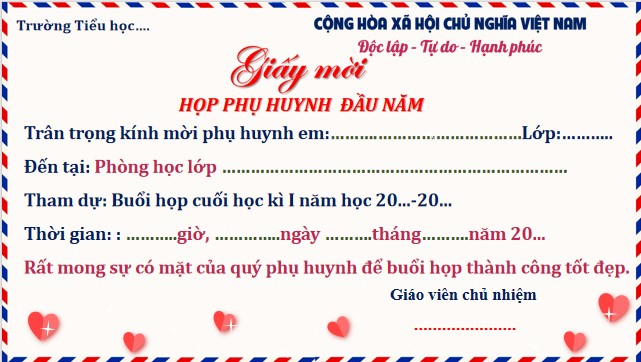 Mẫu giấy mời họp phụ huynh đầu năm
