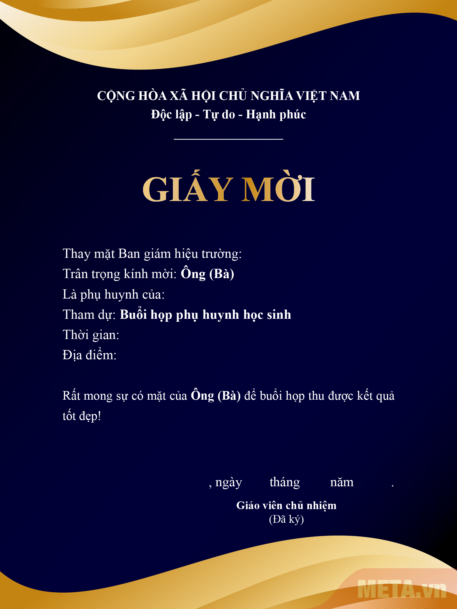 Giấy mời họp phụ huynh mầm non