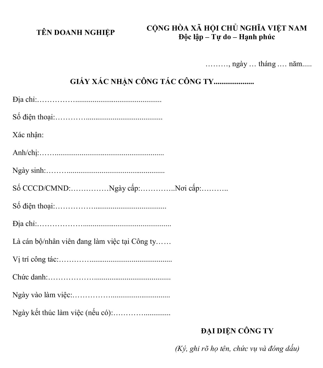 Đơn xin xác nhận công tác 2024