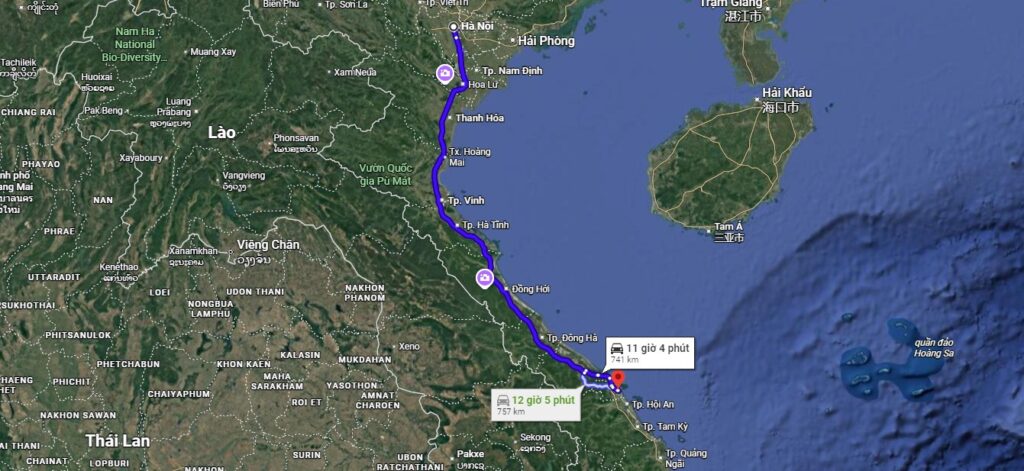 ha noi da nang bao nhieu km