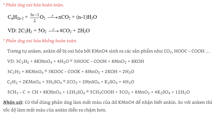phản ứng oxy hóa của ankin - lý thuyết hóa hữu cơ