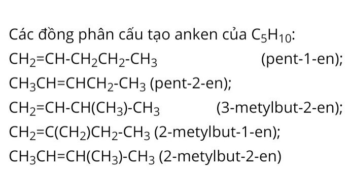đồng phân cấu tạo C5H10- Lý thuyết hóa hữu cơ