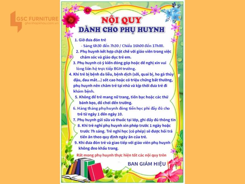 Mẫu poster nội quy của trường học dành cho phụ huynh