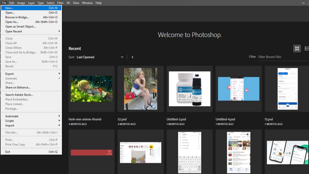 cách chỉnh khổ A4 để in trong ứng dụng Photoshop bước 1