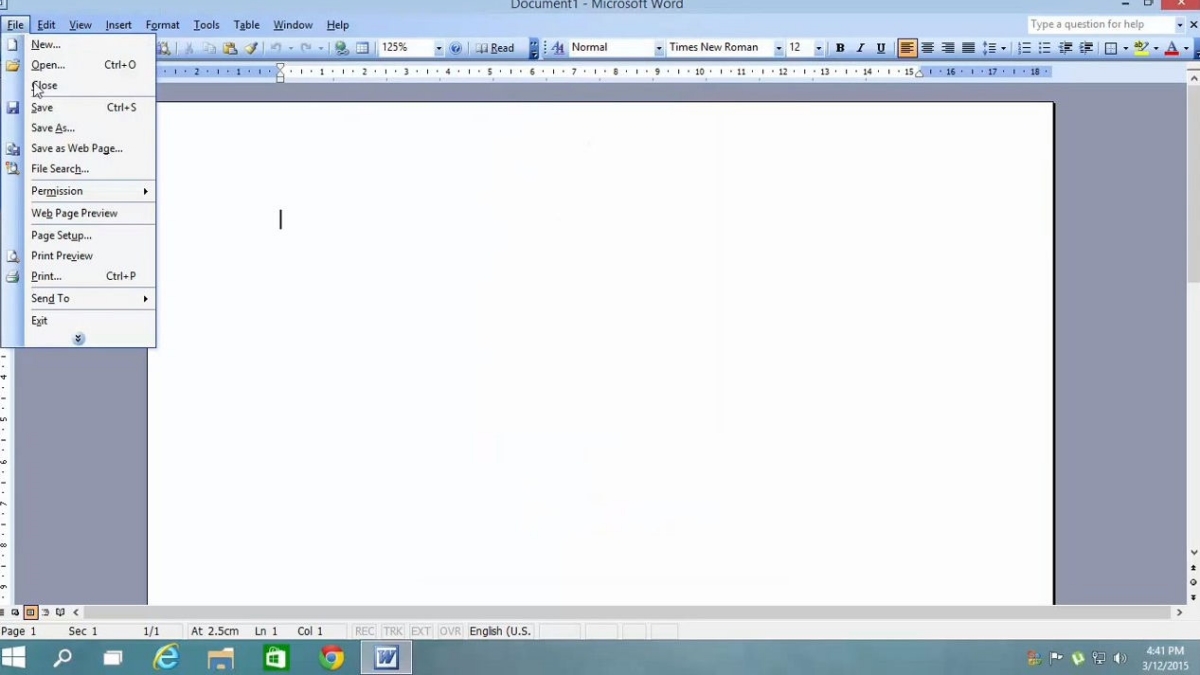 Cách căn chỉnh khổ giấy A4 trong Word 2003 bước 1