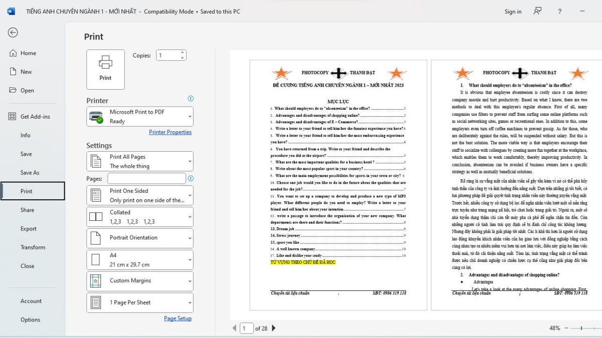 Hướng dẫn in file Word vừa khổ giấy A4 bước 4