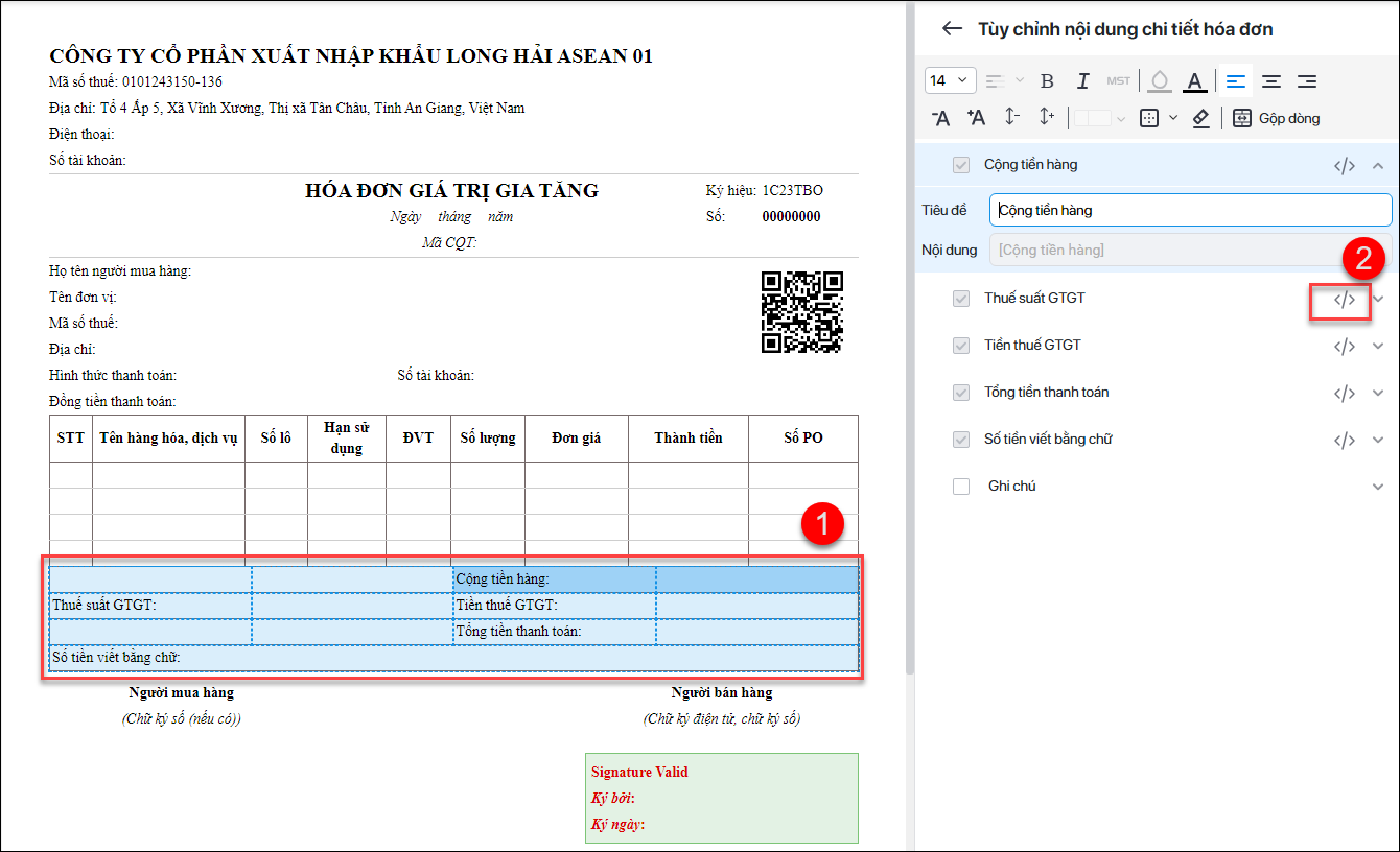 hiển thị thuế suất
