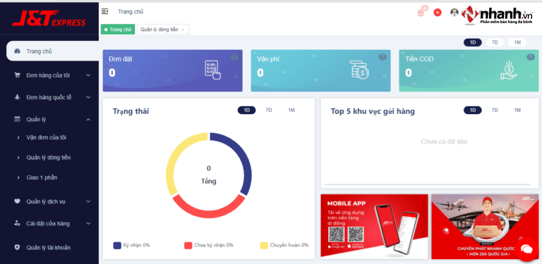 Trang website quản lý đơn hàng của J&T Express