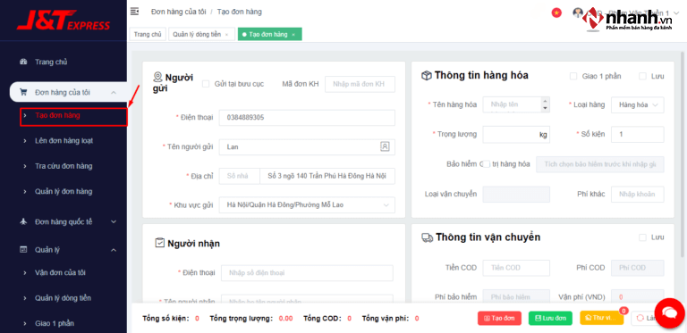 Tạo một đơn hàng hoặc nhiều đơn hàng cùng một lúc