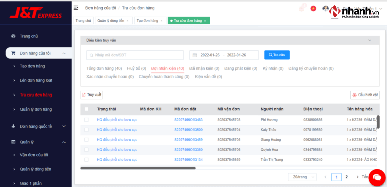 Theo dõi quá trình đơn hàng thông qua mã vận đơn J&T Express