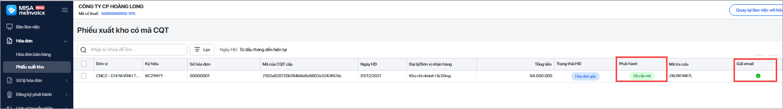 gửi phiếu xuất kho cho khách hàng