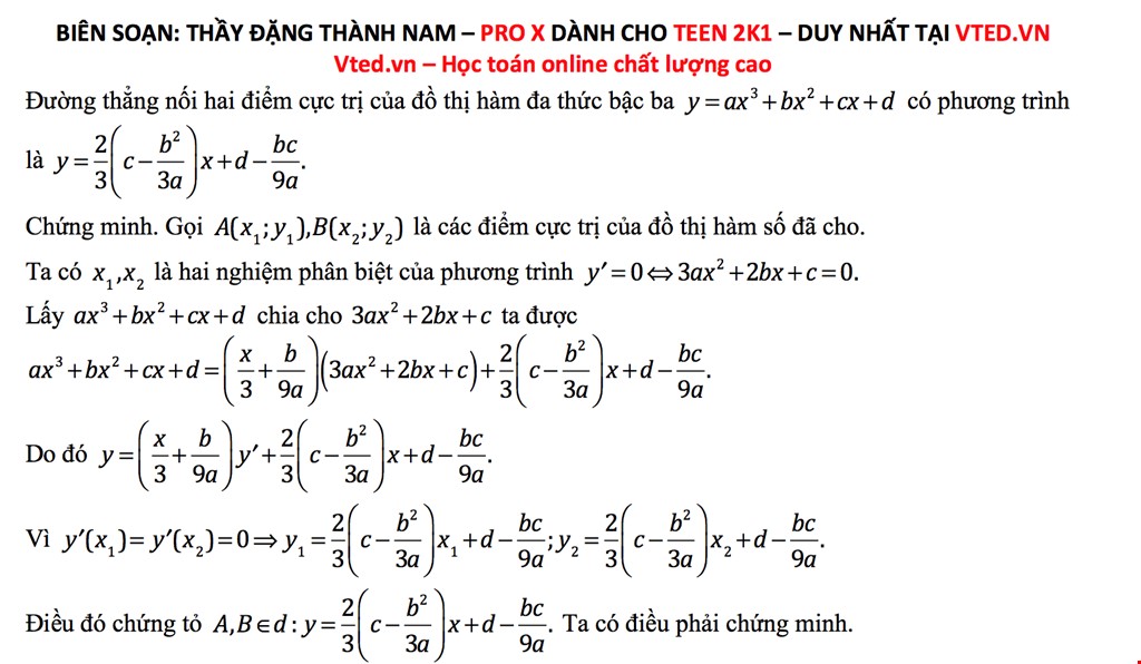 pt duong thang di qua 2 diem cuc tri