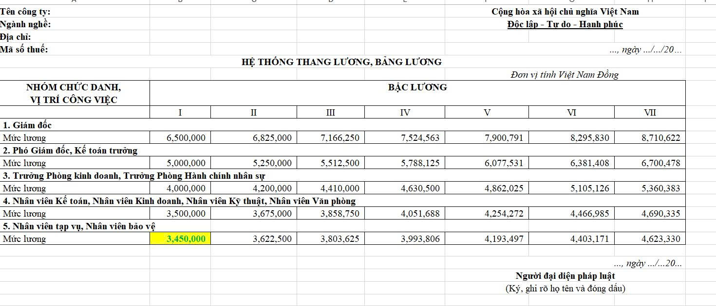 Mẫu hệ thống thang bảng lương 2