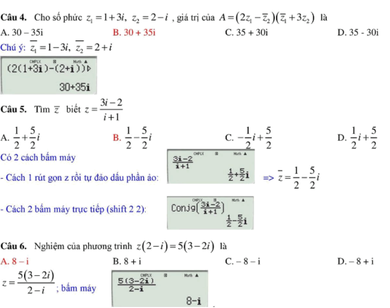 Tính số phức liên hợp trên máy tính casio