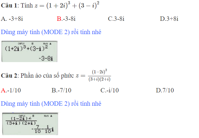 Tính số phức liên hợp trên máy tính casio