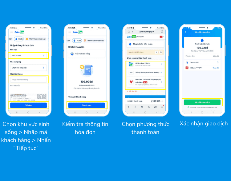 thanh toán tiền nước qua ứng dụng ví điện tử ZaloPay