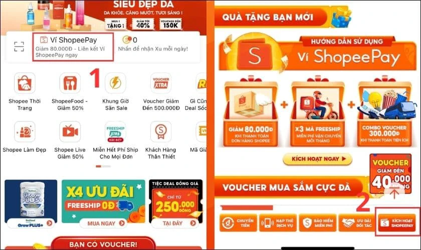 Chọn vào Kích hoạt ShopeePay trong Ví điện tử