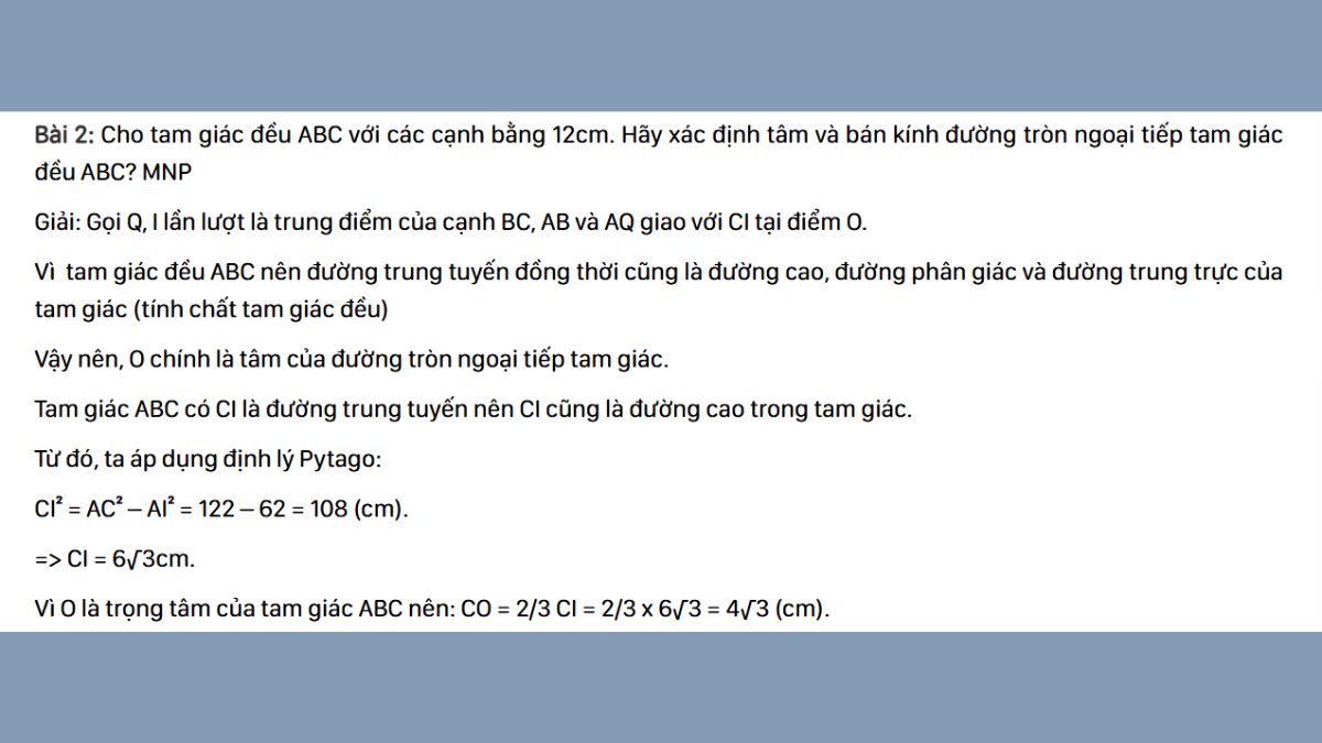 Các bài tập ví dụ về cách tìm tâm đường tròn ngoại tiếp tam giác