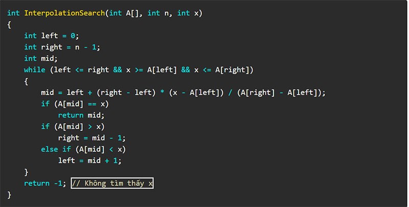 Code tìm kiếm nội suy