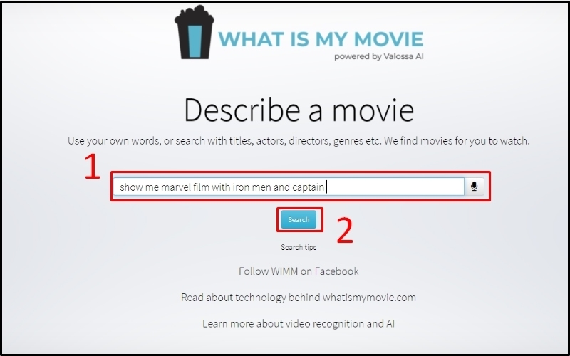 Nhập mô tả và nhấn Search ở trang web tìm kiếm phim chuyên dụng