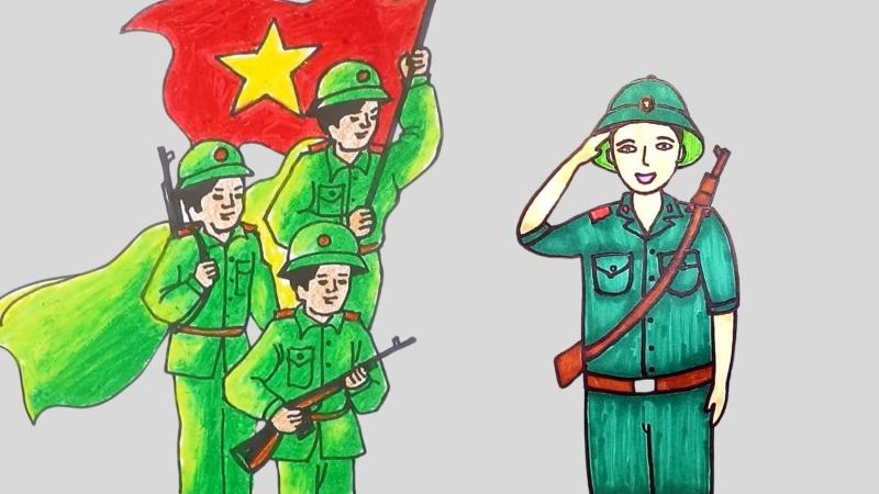 Đoàn quân hiên ngang rước cờ Tổ quốc trong ánh mắt tự hào của người lính.