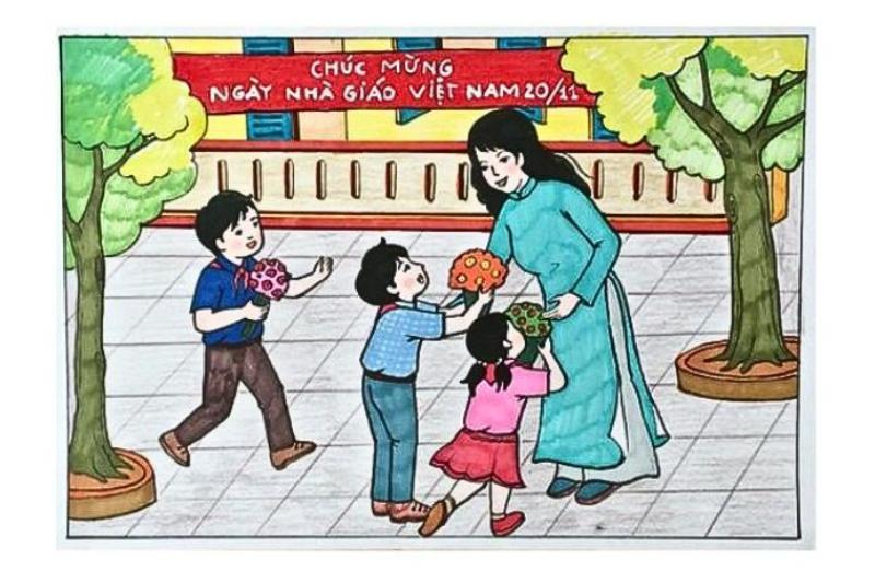 Khoảnh khắc thầy trò gần gũi, sẻ chia những câu chuyện vui dưới bóng cây sân trường.