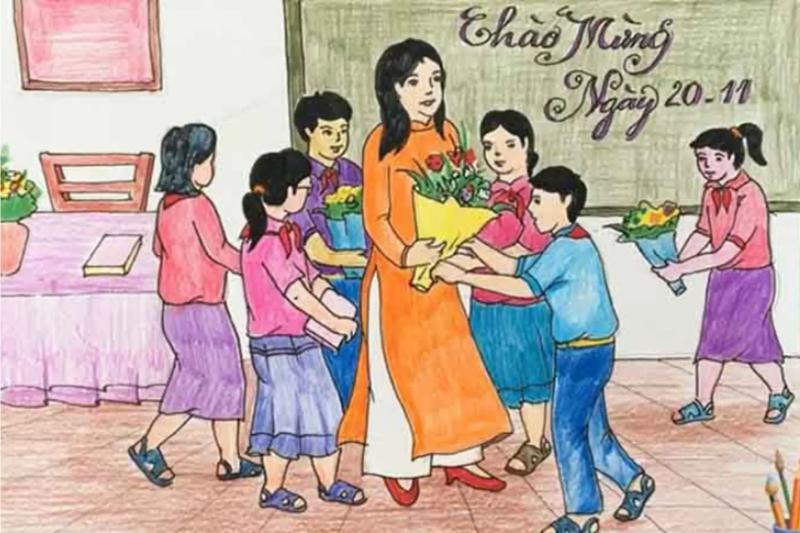 Lớp học ngập tràn niềm vui và sắc hoa trong ngày lễ hiến chương các nhà giáo.