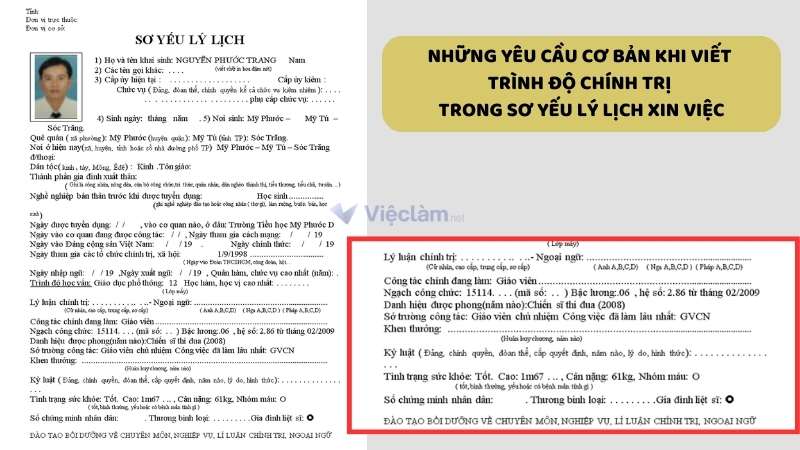 Những yêu cầu cơ bản khi viết trình độ chính trị trong sơ yếu lý lịch xin việc