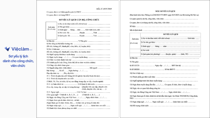 Mẫu sơ yếu lý lịch dành cho công chức, viên chức