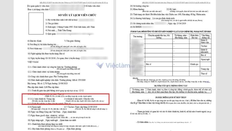 Trình độ chính trị trong sơ yếu lý lịch