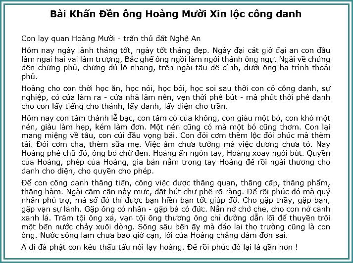 bài khấn xin lộc ông hoàng mười nghệ an xin lộc công danh