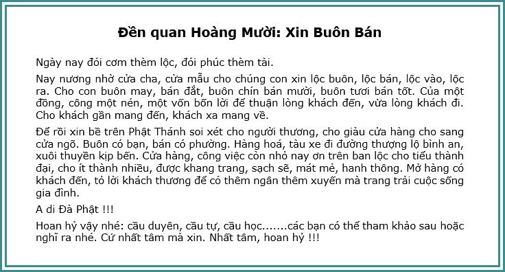 bài khấn xin lộc ông hoàng mười nghệ an xin lộc buôn bán
