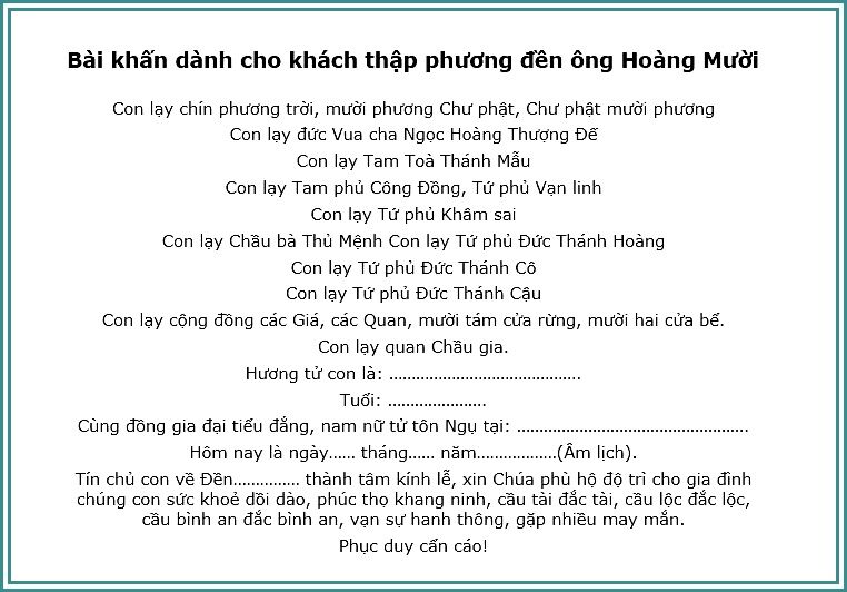 bài khấn xin lộc ông hoàng mười nghệ an đầy đủ nhất