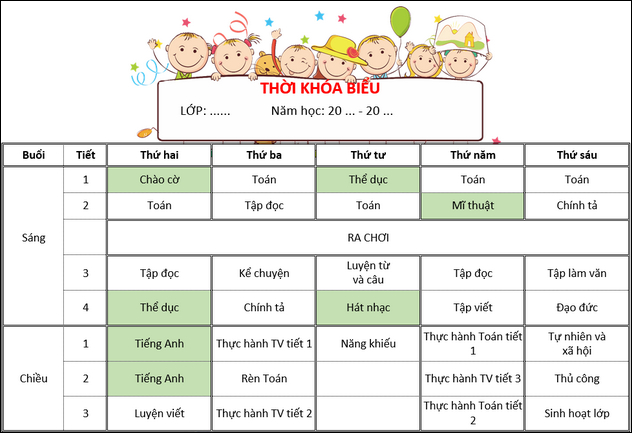 Mau thoi khoa bieu cute