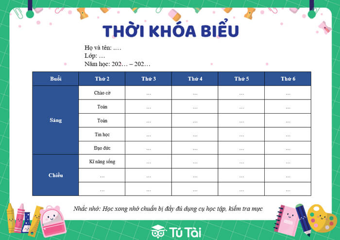 Mau thoi gian bieu file word