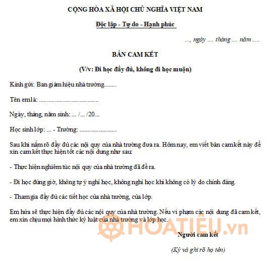 Bản cam kết không tái phạm nói chuyện trong giờ học 