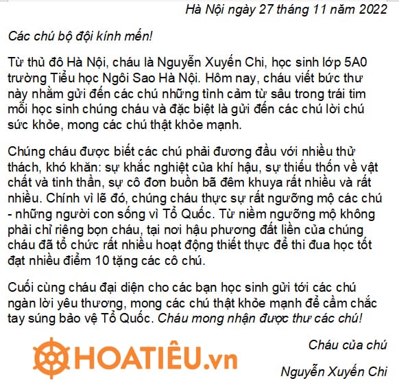 Thư gửi chú bộ đội ngắn gọn