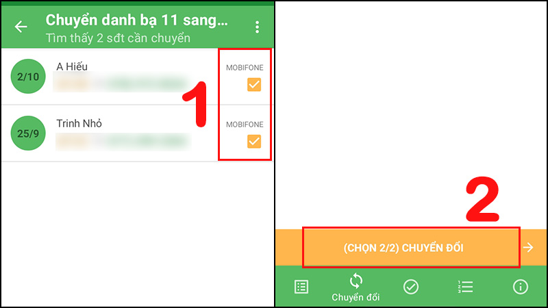 Chọn danh sách số và nhấn CHUYỂN ĐỔI