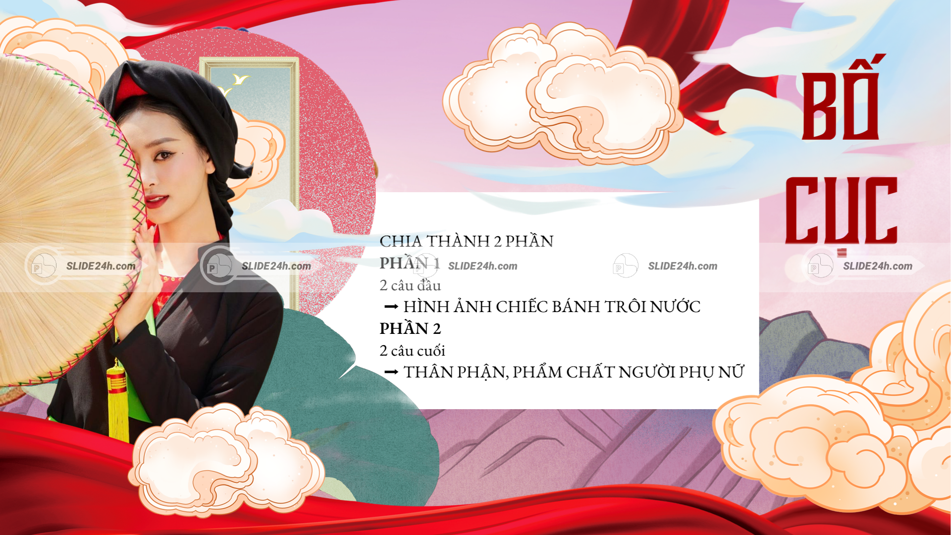 Bố cục bài thơ Bánh trôi nước qua hai phần nội dung chính.